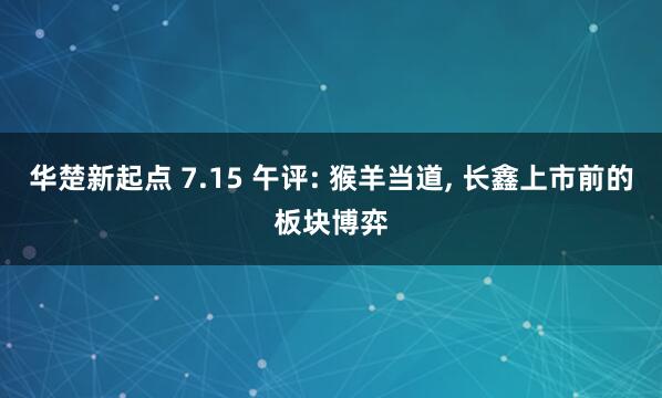 华楚新起点 7.15 午评: 猴羊当道, 长鑫上市前的板块博弈