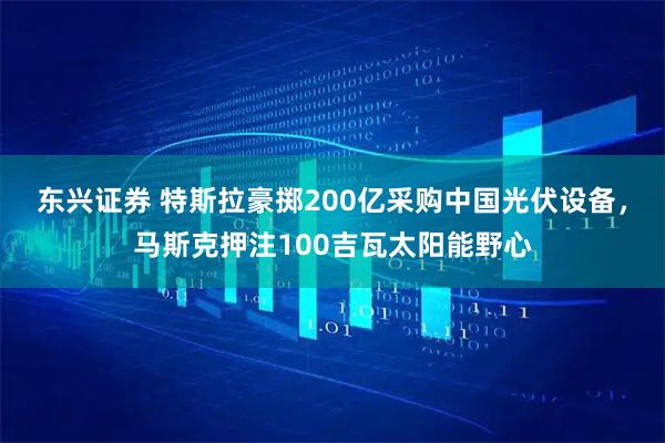 东兴证券 特斯拉豪掷200亿采购中国光伏设备，马斯克押注100吉瓦太阳能野心