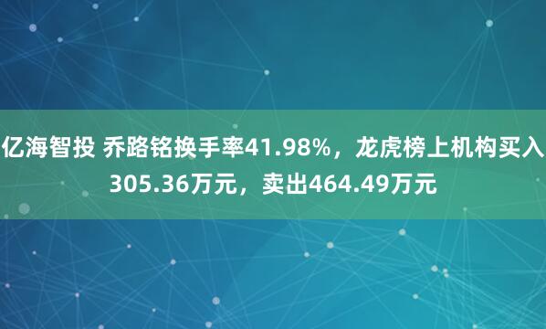 亿海智投 乔路铭换手率41.98%，龙虎榜上机构买入305.36万元，卖出464.49万元